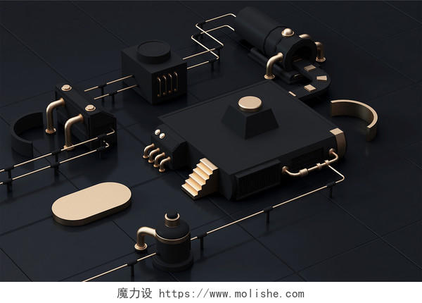 黑金简约3D立体质感金属科技感零件展示通用立体背景立体炫酷科技背景